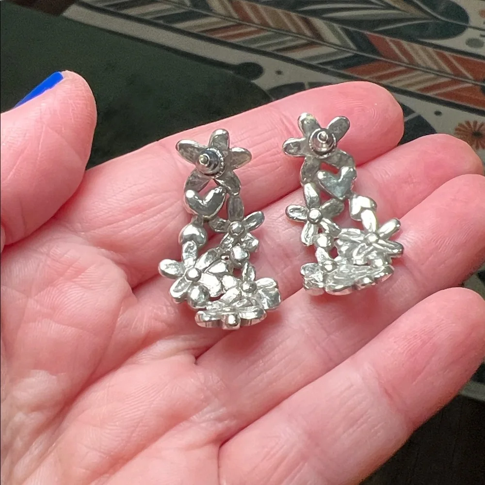 Brighton Wild Flowers Silver Plated Post Hoop Earrings - Picture 2 of 4